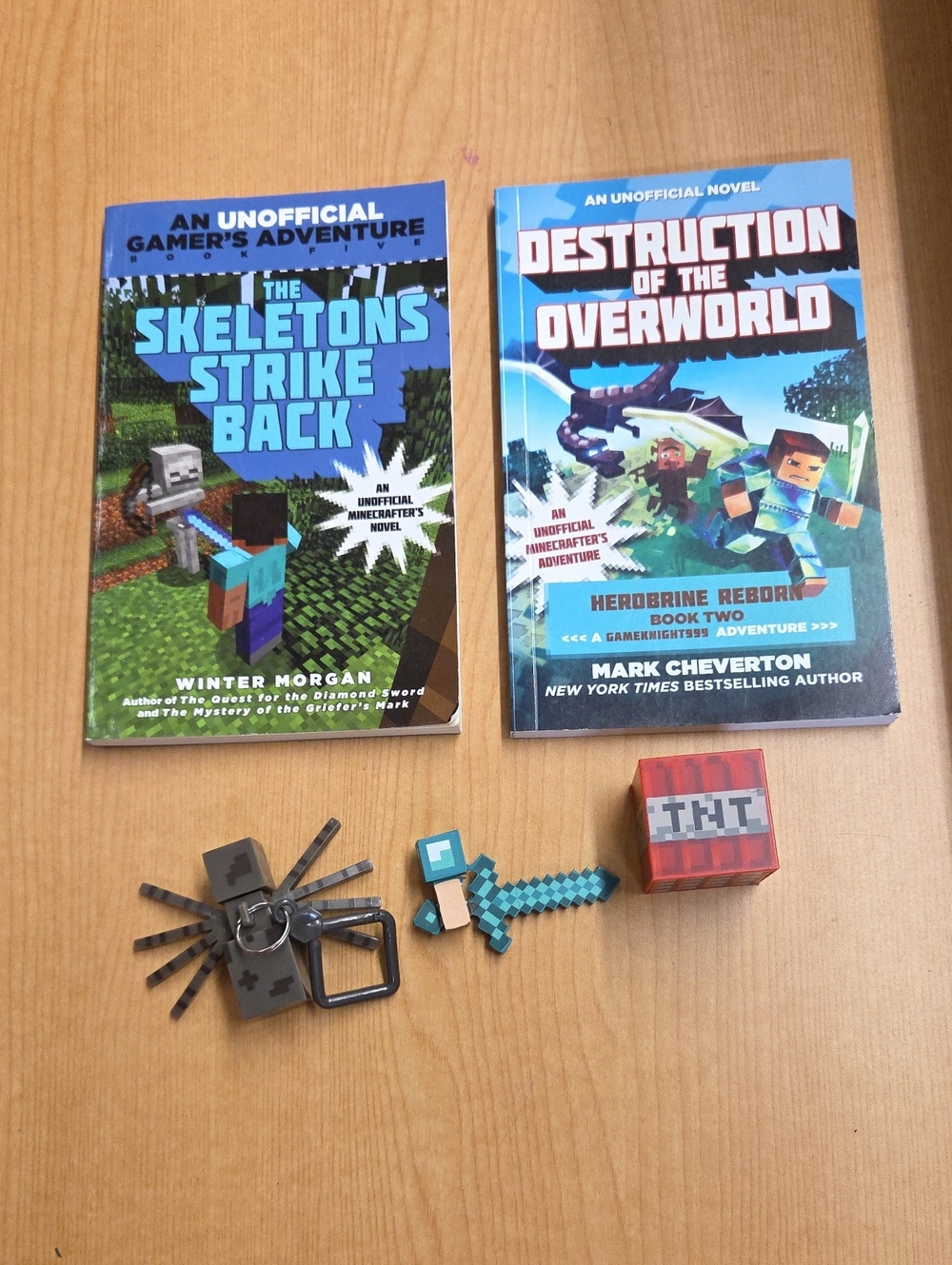 Minecraft Books,  Diamond Sword Keychain and TNT Cube Set